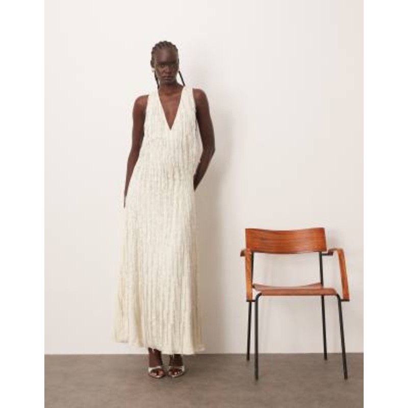 ARRANGE beaded fringe maxi dress with splits in Winter white