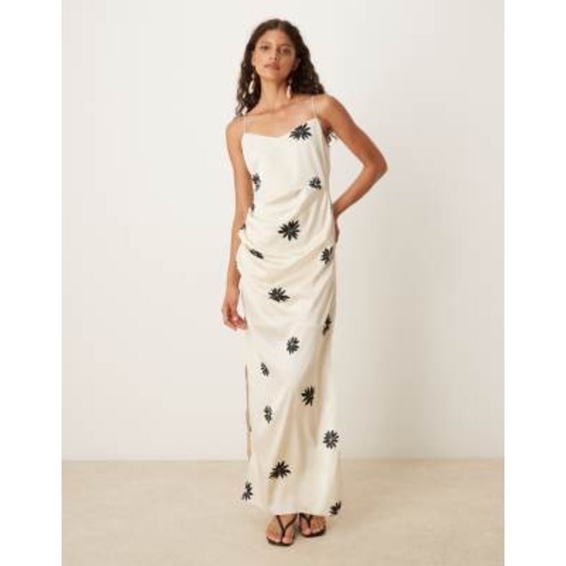AWARE maxi slip dress in black and birch floral print