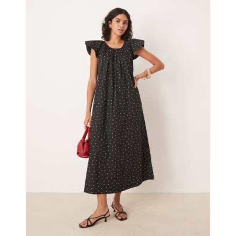 YAS polka dot midi dress in black