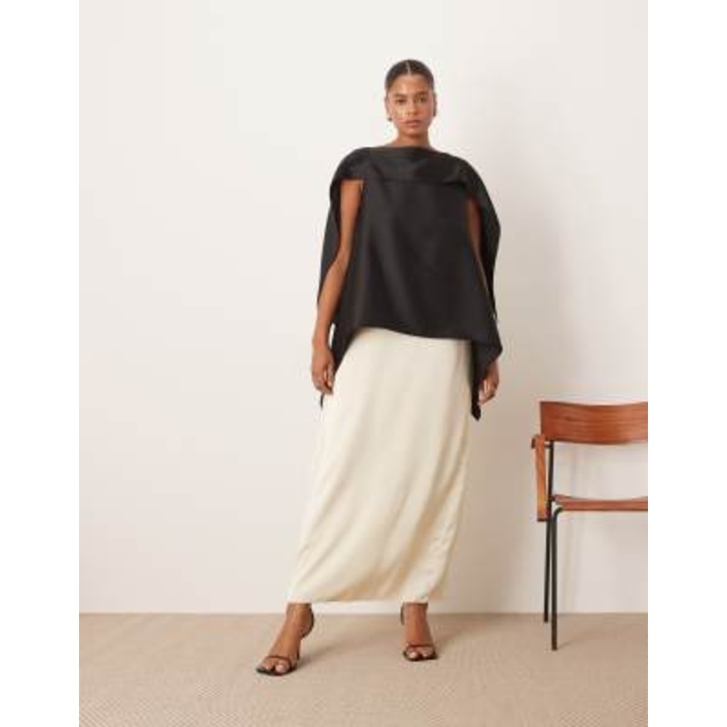 ARRANGE Curve scarf neck square cut column midi dress in mono color block