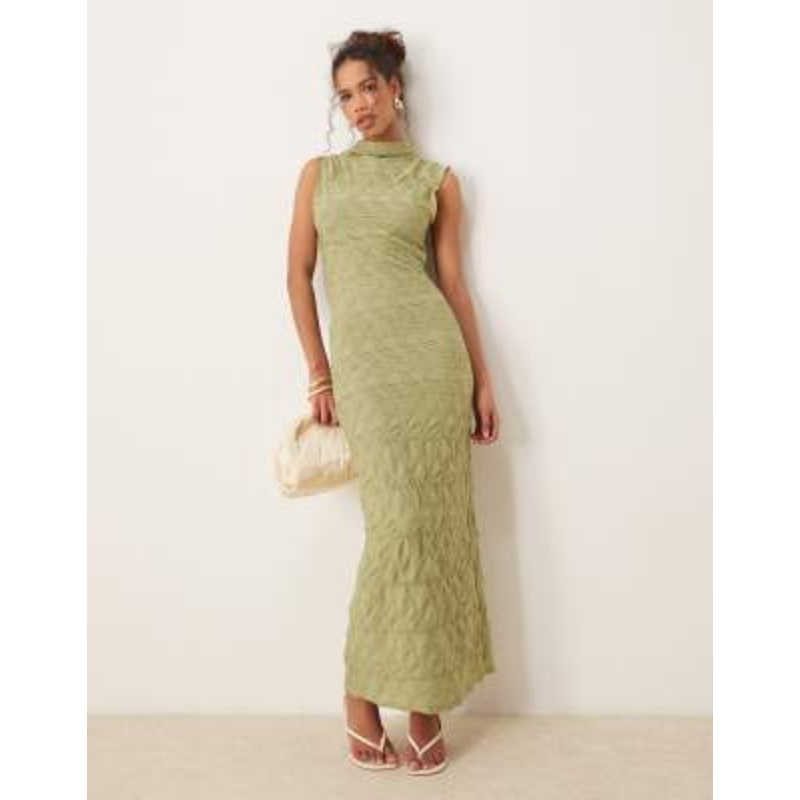 VILA textured jersey maxi dress in sage green