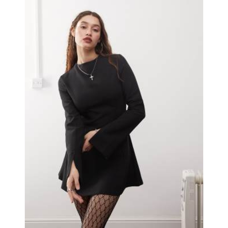 Weekday structured long sleeve mini dress in black