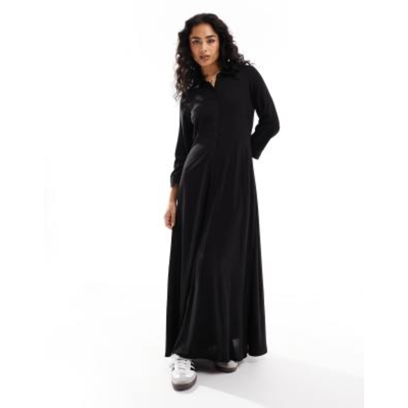 YAS maxi shirt dress in black
