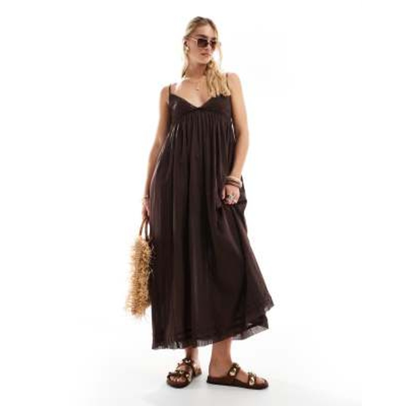 Accessorize midi beach dress in brown