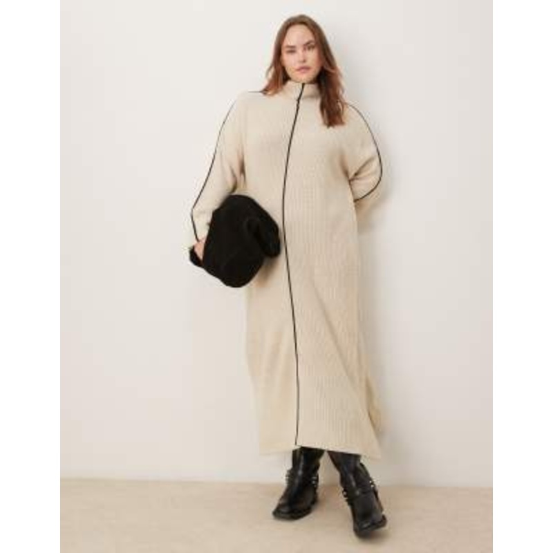 VILA Curve high neck knit maxi dress in cream
