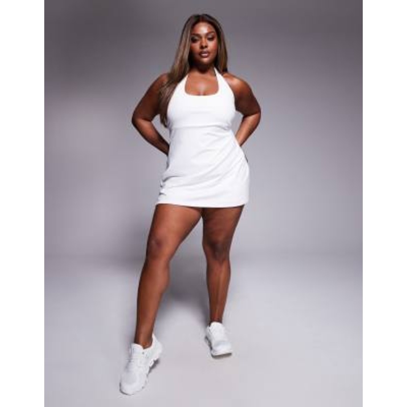 4505 Curve active halterneck tennis dress with under shorts in white