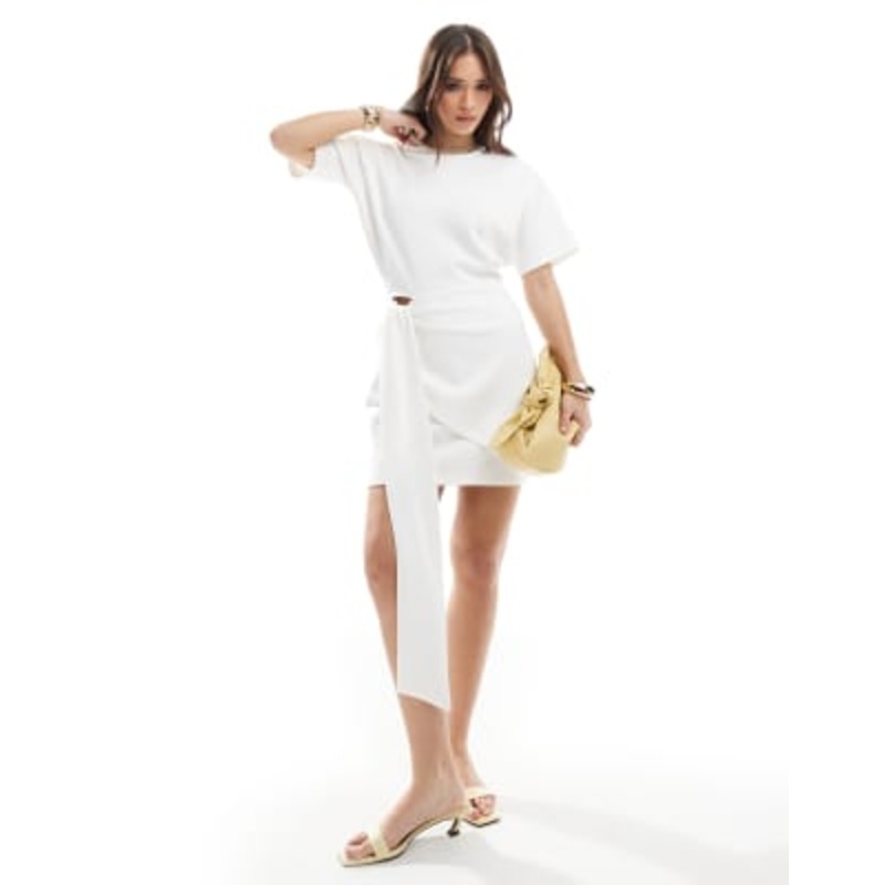 4th & Reckless drape detail mini dress in white