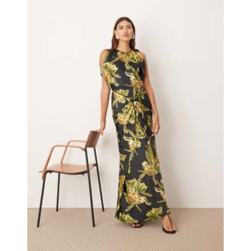 ARRANGE drape split sleeve maxi dress with metal trim in floral print