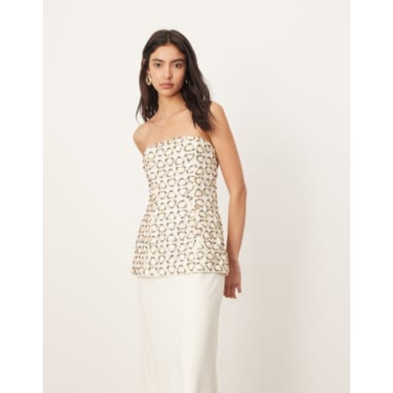 ARRANGE geo embellished hybrid bandeau maxi dress in ivory and gold