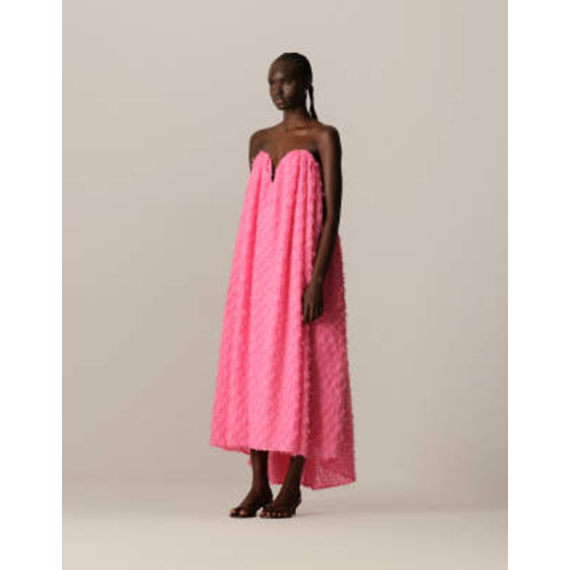 ARRANGE texture volume corseted bandeau maxi dress in pop pink