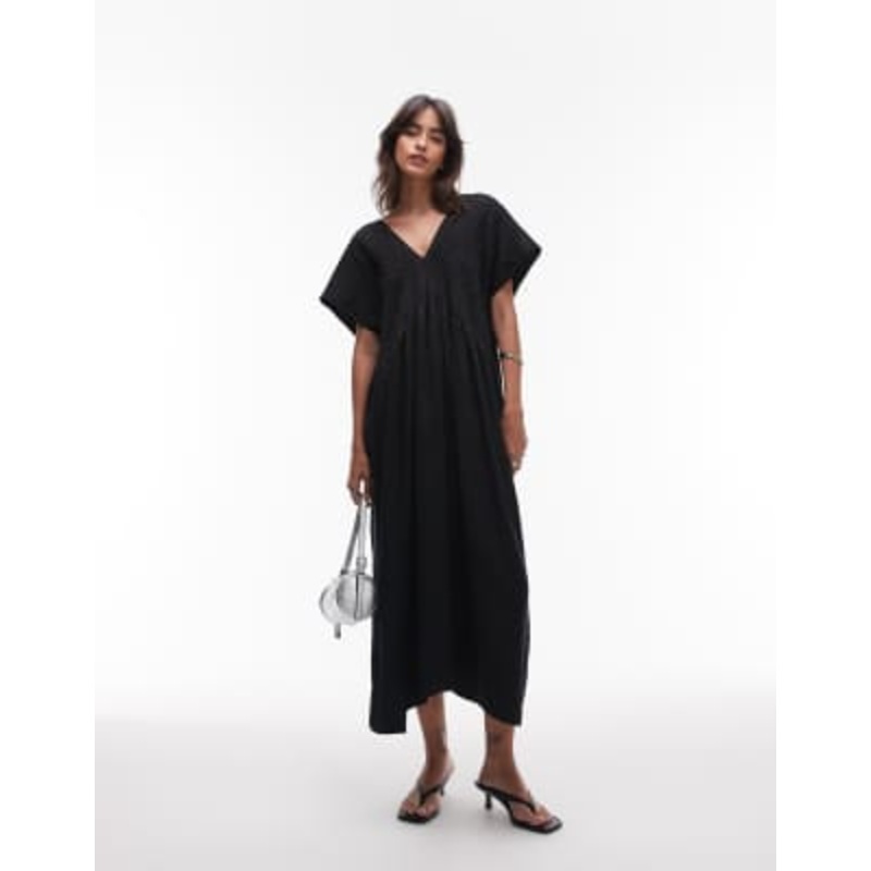 & Other Stories midaxi dress with pintuck bodice in black