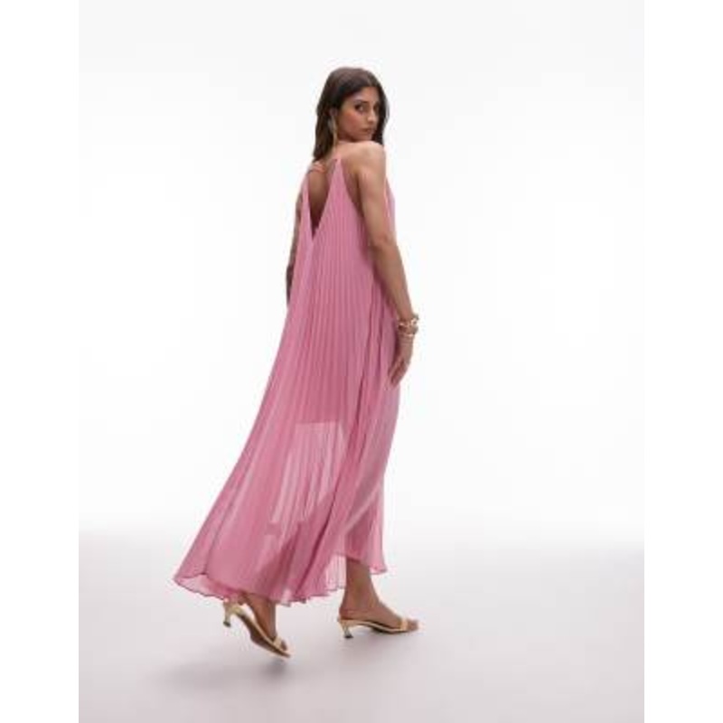 & Other Stories pleated chiffon maxi dress with deep v-back in pink