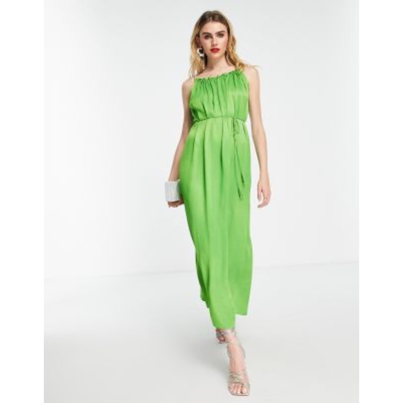 & Other Stories volume maxi cami dress with braided belt in crinkle satin