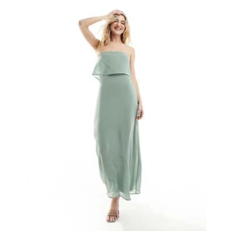 VILA bandeau maxi dress with straps in sage green
