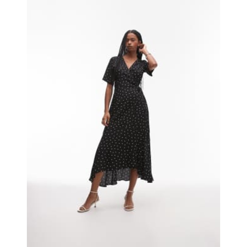 & Other Stories midaxi wrap dress in black and white spot print