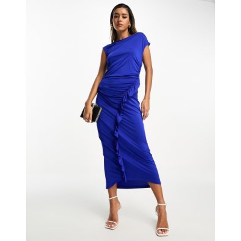 & Other Stories midi dress with fluted wrap in bright blue