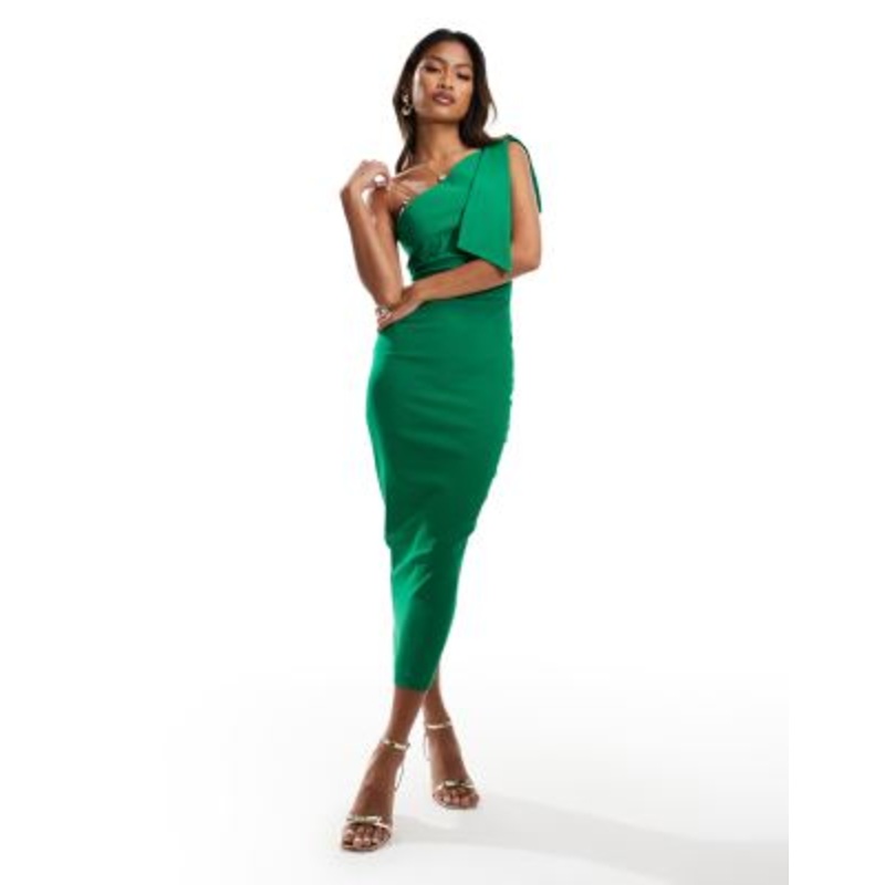 Vesper bengaline one shoulder tied midaxi dress in emerald