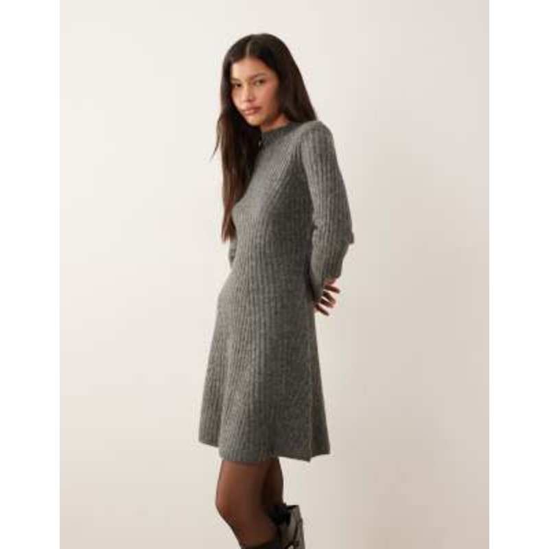 YAS premium rib knit mini dress in heather gray