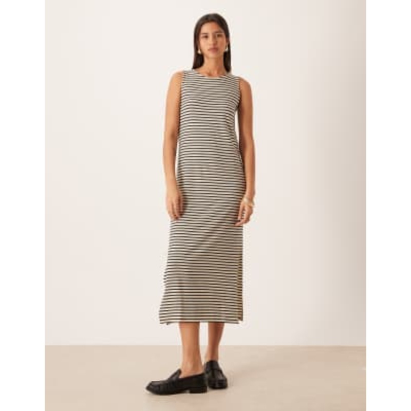 AWARE sleeveless maxi dress in black and white stripe