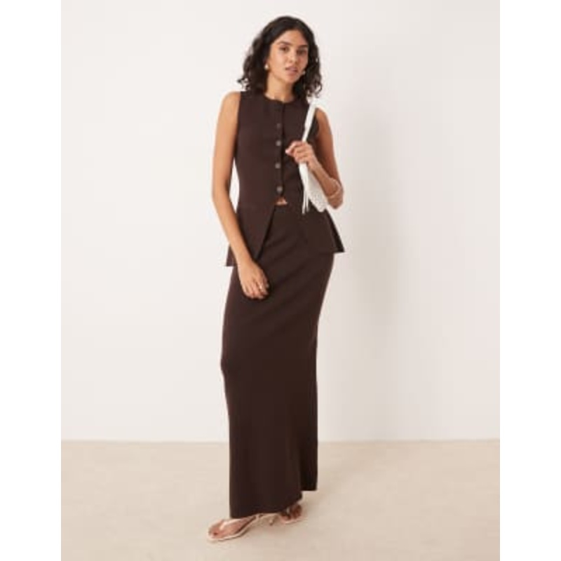 Pretty Lavish longline knit set in chocolate