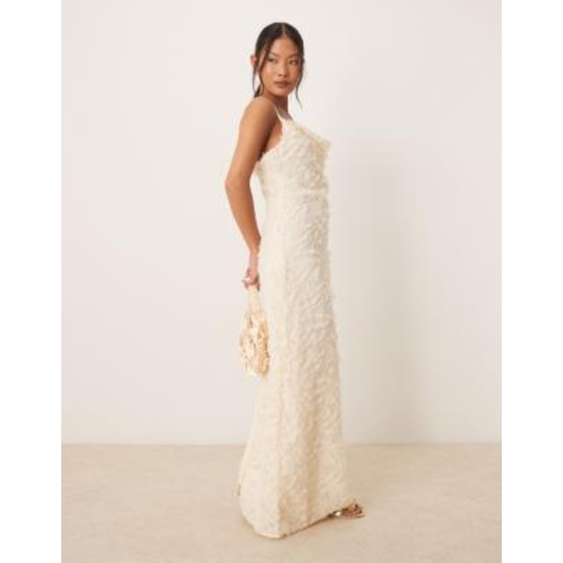VILA Petite cowl neck textured cami maxi dress in cream