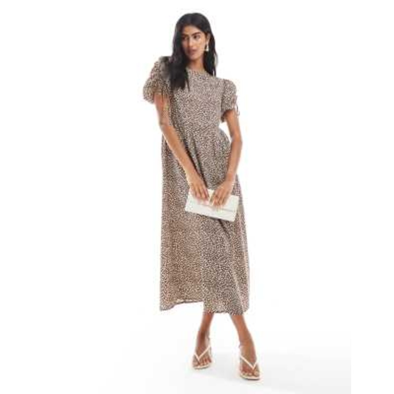 Wednesday’s Girl leopard print tie-shoulder midaxi dress in brown