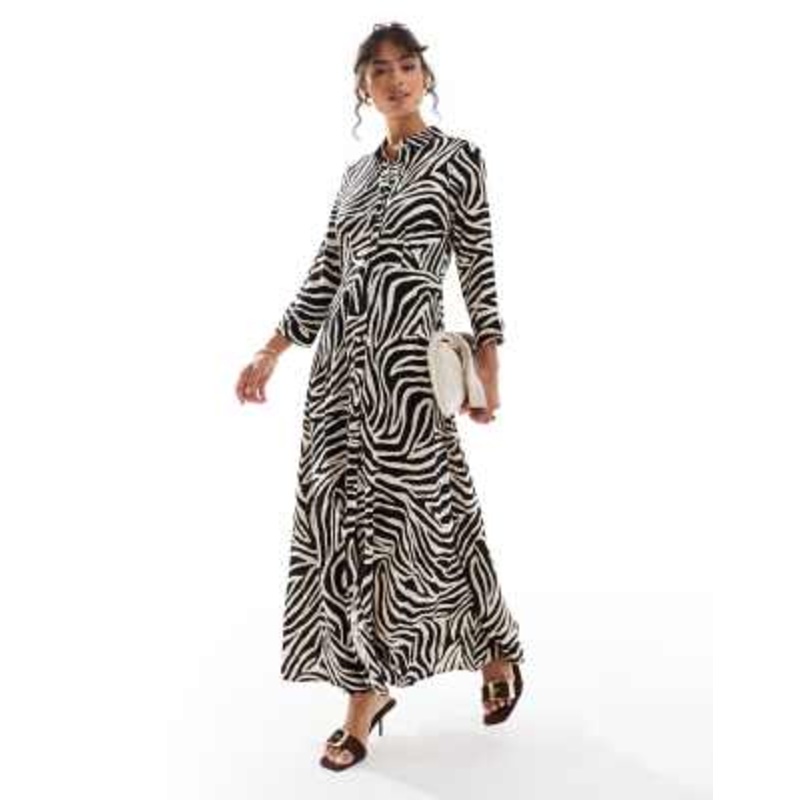 YAS maxi shirt dress in zebra print