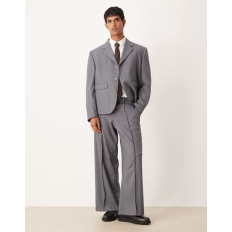 DESIGN boxy cropped suit in gray twill