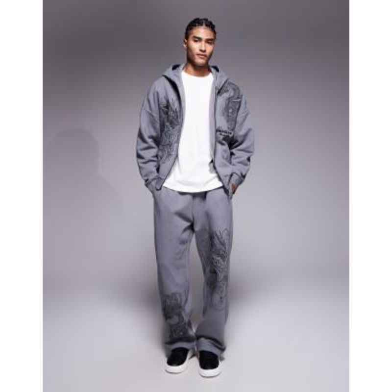 River Island dragon print tracksuit set in gray