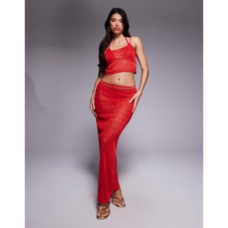 South Beach knit sequin beach set in red