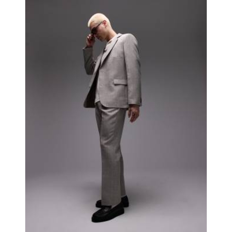 Topman relaxed textured suit in stone