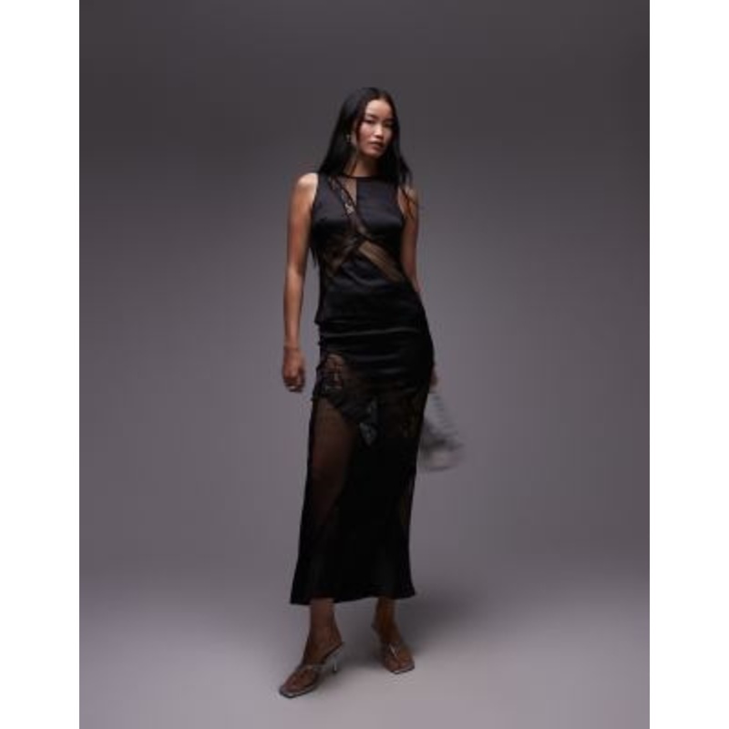 Topshop satin and lace mix set in black