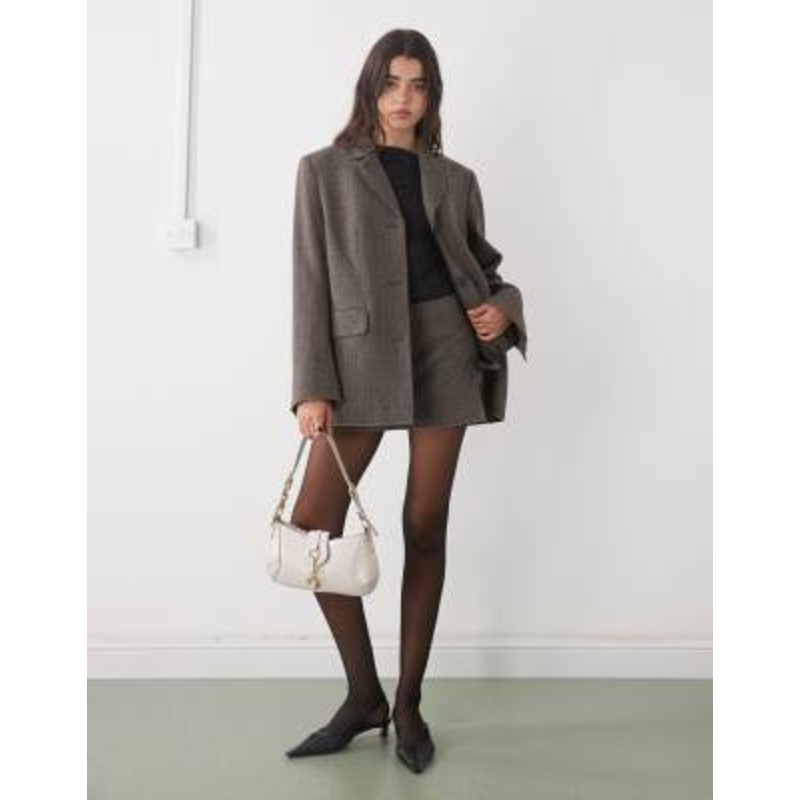 Weekday wool blend set with raw edges in dark mole herringbone