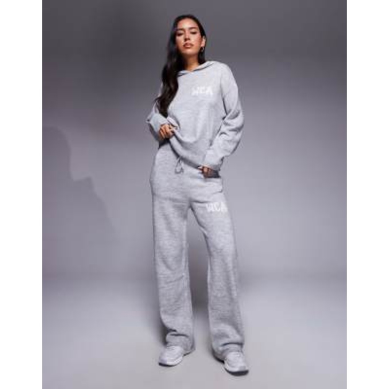 Weekend Collective knit set with varsity graphic in gray