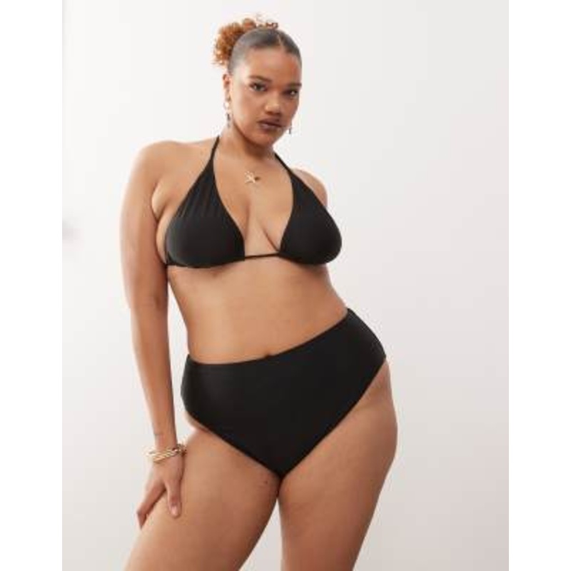 COLLUSION Curve mix and match triangle bikini top and bottoms set in black