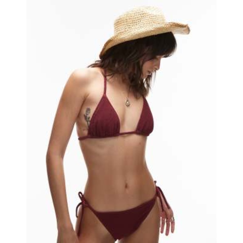 & Other Stories textured crinkle triangle bikini set in burgundy