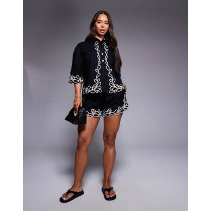 River Island floral trim detail boxy set