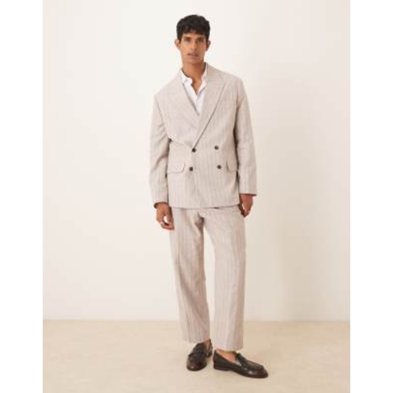 Selected Homme Malik relaxed fit in cream pinstripe