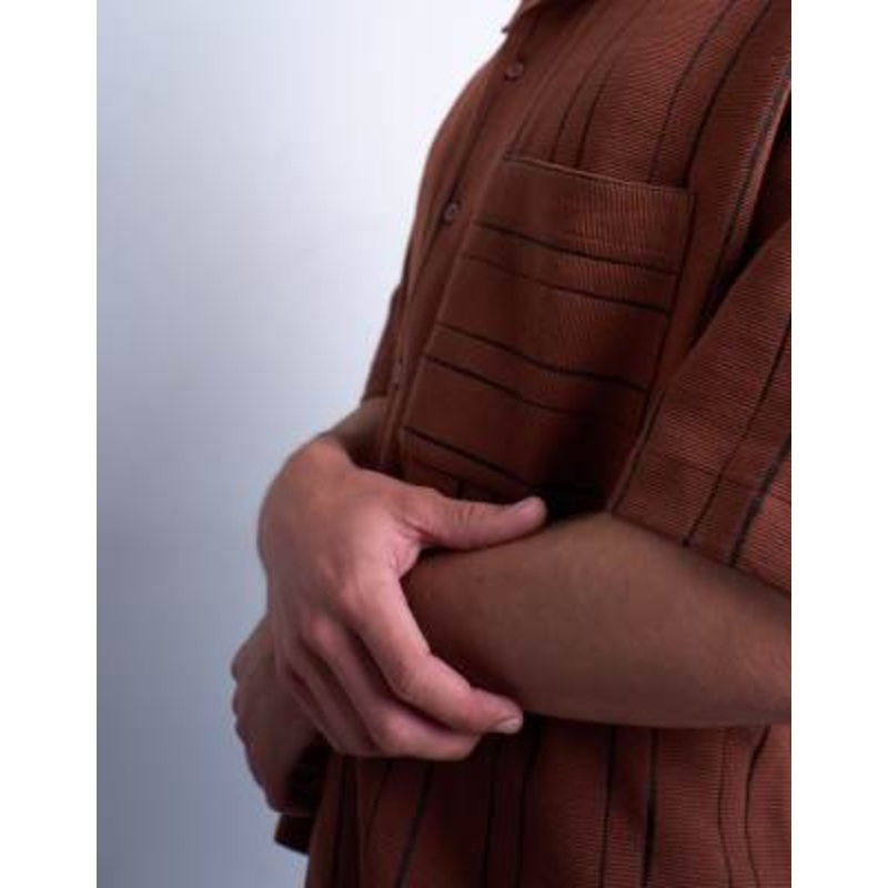 Topman textured stripe set in brown