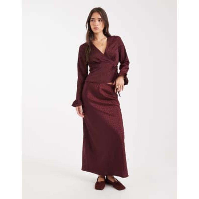 Wednesday’s Girl polka dot textured set in burgundy