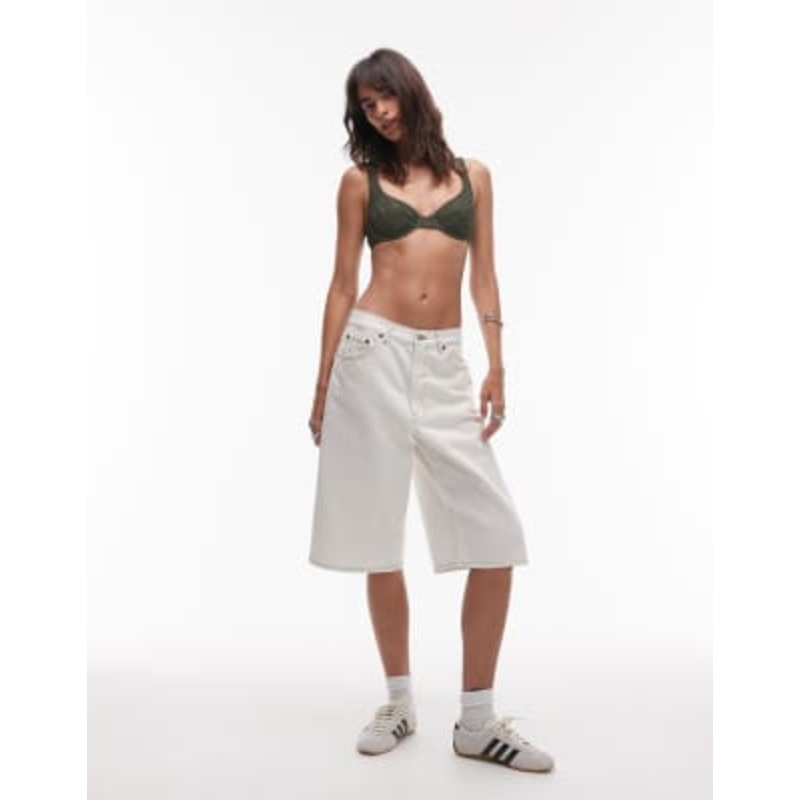 ARKET mix & match crinkle bubble bikini top and bottoms in dark green