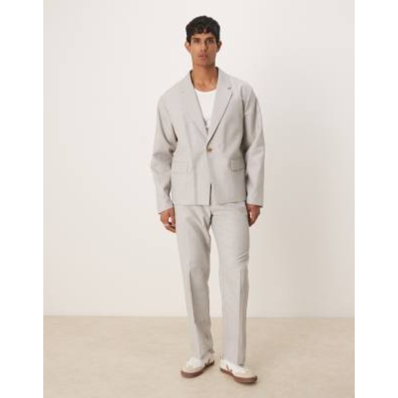 DESIGN boxy suit with linen in gray texture