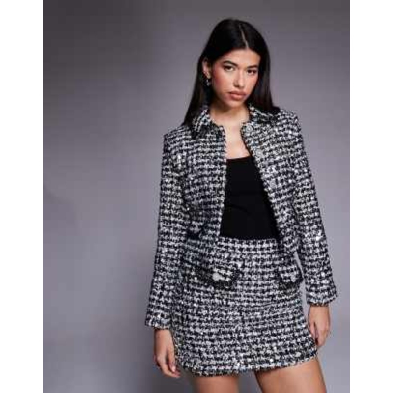 River Island tailored sparkle boucl set in black