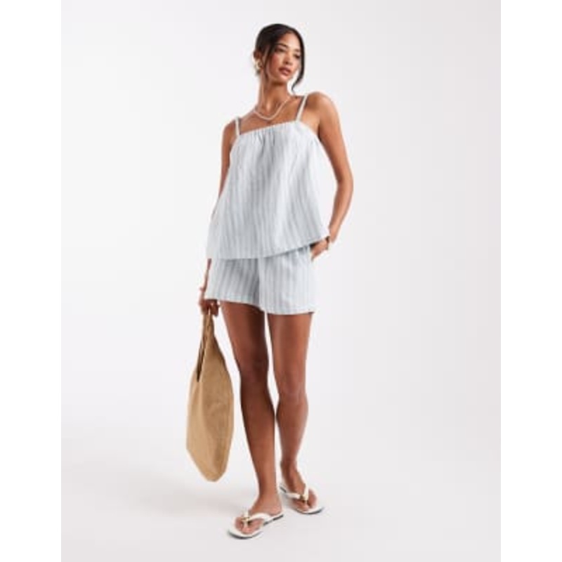 Vero Moda mix and match cotton set in green stripes