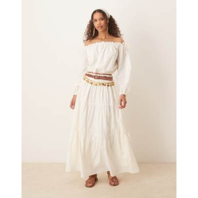 DESIGN boho bardot top in ecru set