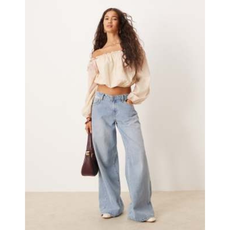 DESIGN boho off the shoulder top in floral – part of a set