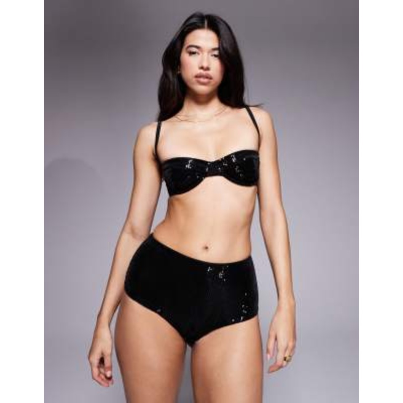 DESIGN Brie sequin lingerie set in black