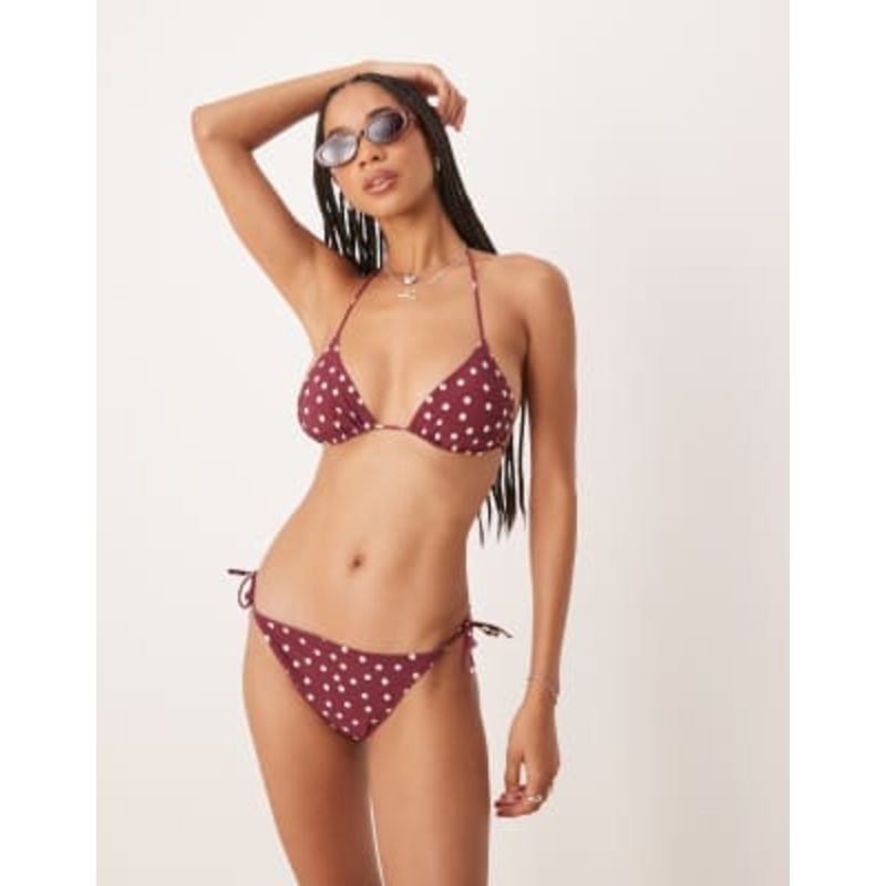 & Other Stories bikini set in burgundy and white polka dot print