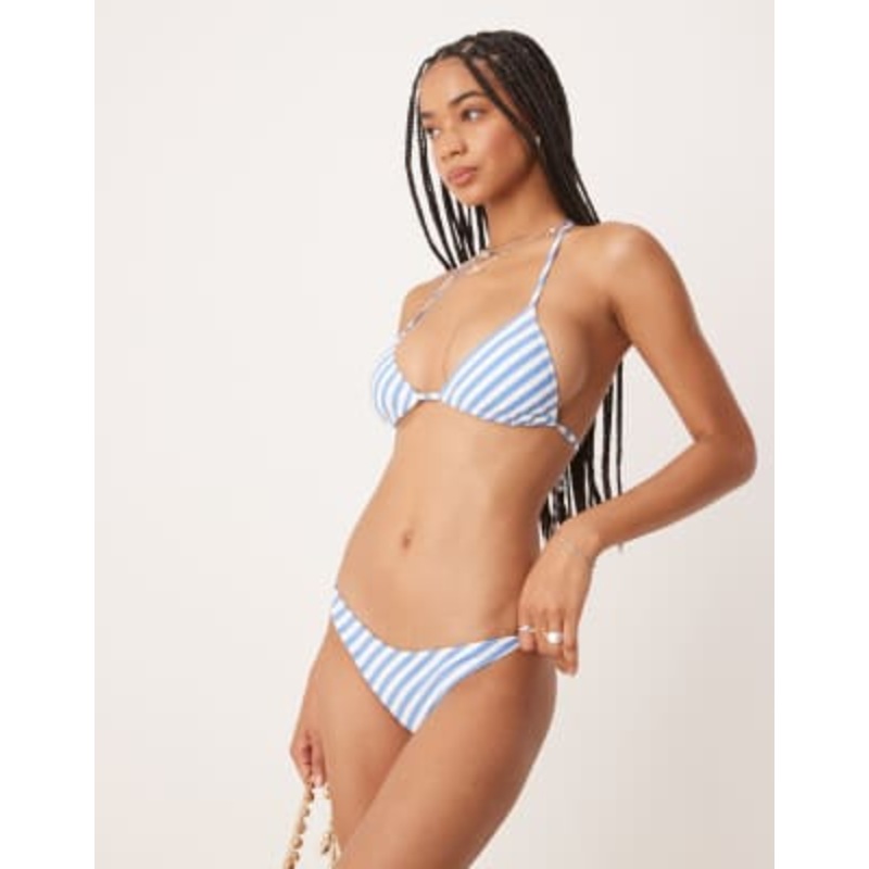 & Other Stories halter triangle bikini set in blue stripes