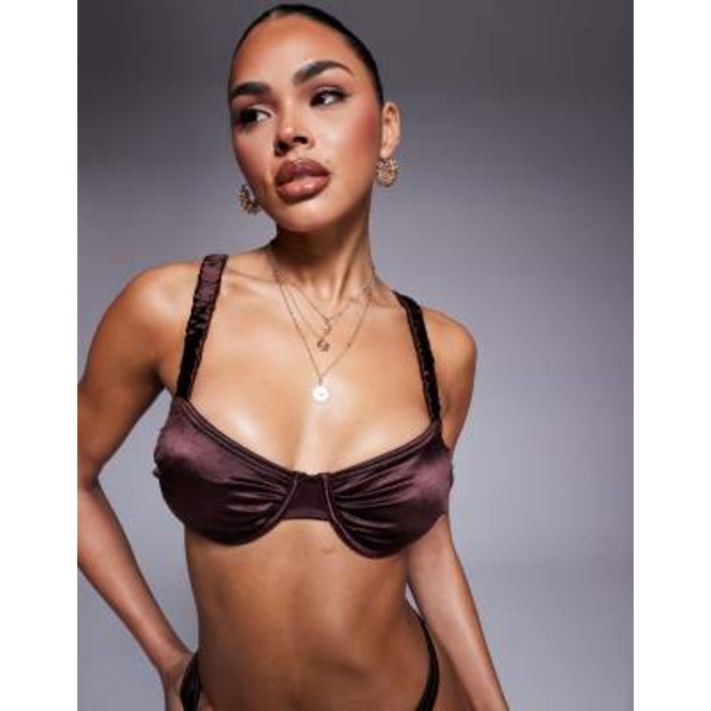 South Beach ruched bikini set in high shine brown